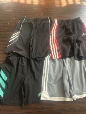 10 Pairs of Kids Athletic Shorts Bundle - Black, Gray with Red & Teal Accents -